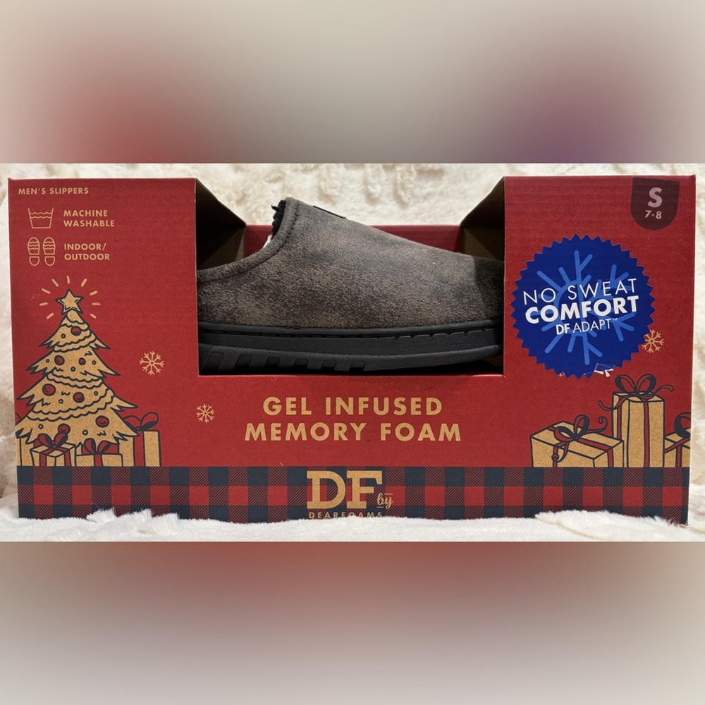 NWT Dearfoams Men's Gray Indoor/Outdoor Slippers